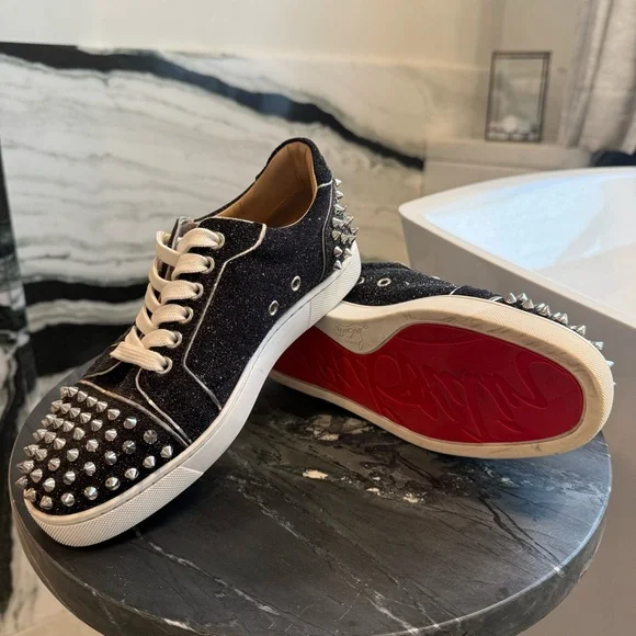Christian Louboutin Vieira 2 Black Silver Spiked Sneakers 36 Red Bottoms - Picture 6 of 7